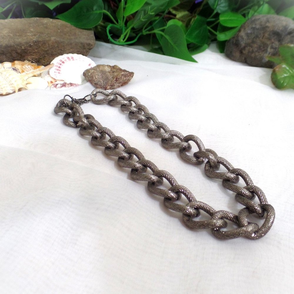 Black/Silver/Grey Chain link Snakeskin necklace